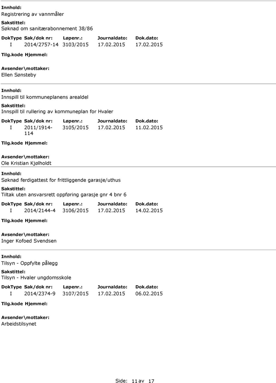 2015 Ole Kristian Kjølholdt nnhold: Søknad ferdigattest for frittliggende garasje/uthus Tiltak uten ansvarsrett oppføring garasje gnr 4