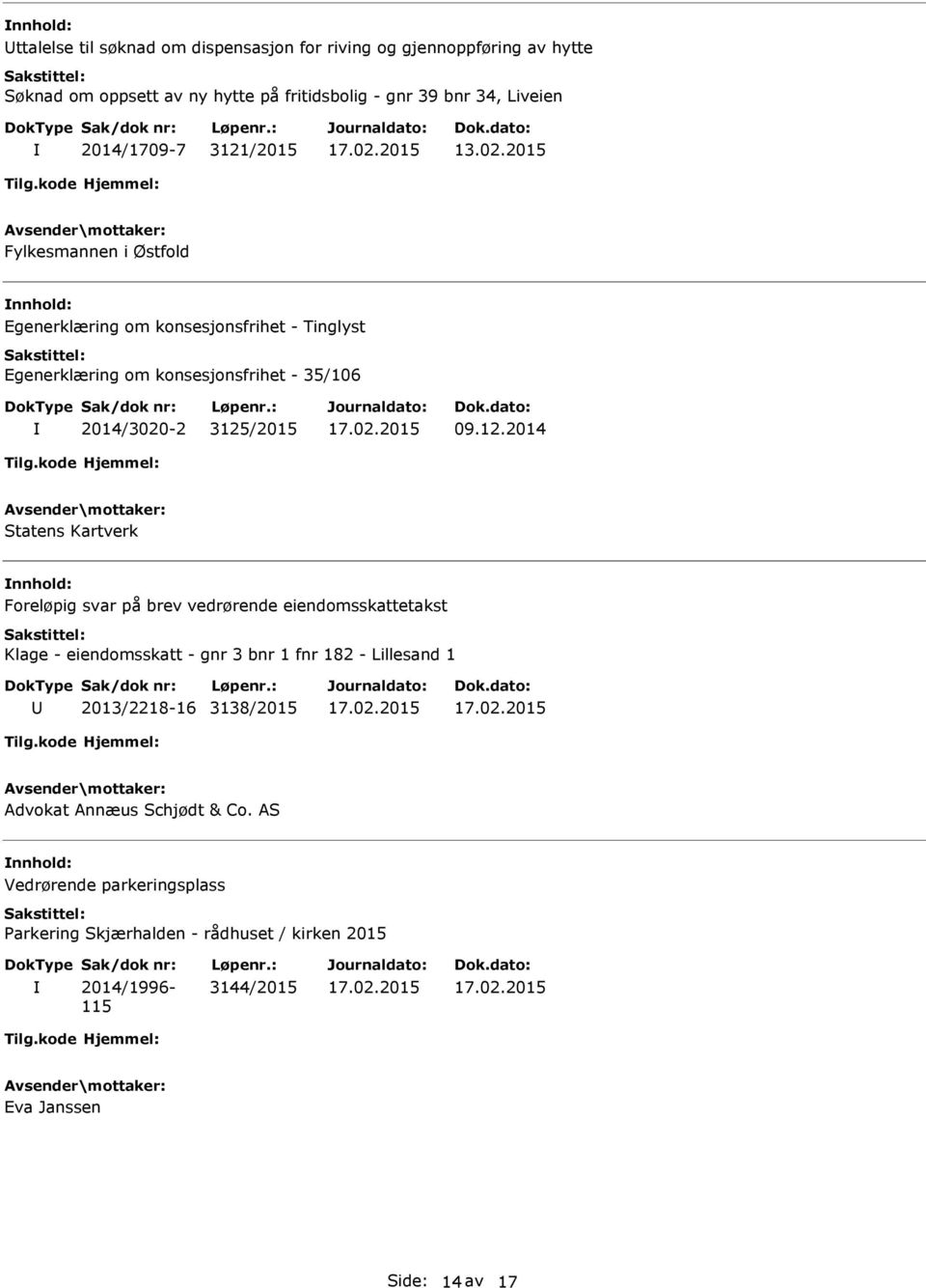 /2015 13.02.2015 Fylkesmannen i Østfold nnhold: Egenerklæring om konsesjonsfrihet - 35/106 2014/3020-2 3125