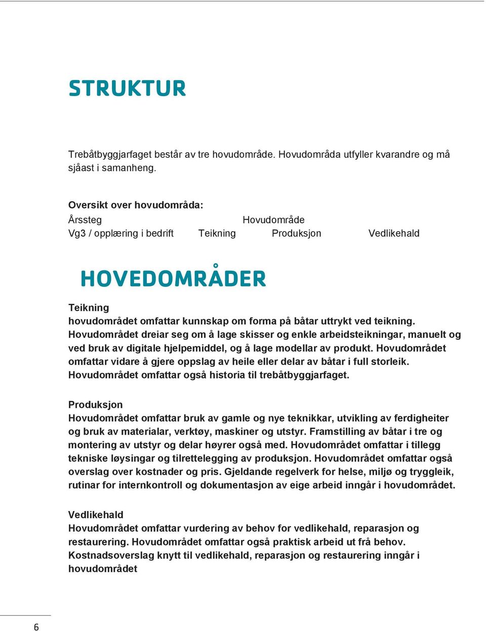 Hovudområdet dreiar seg om å lage skisser og enkle arbeidsteikningar, manuelt og ved bruk av digitale hjelpemiddel, og å lage modellar av produkt.