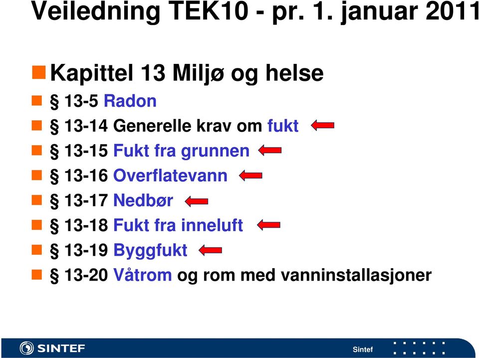 Generelle krav om fukt 13-15 Fukt fra grunnen 13-16