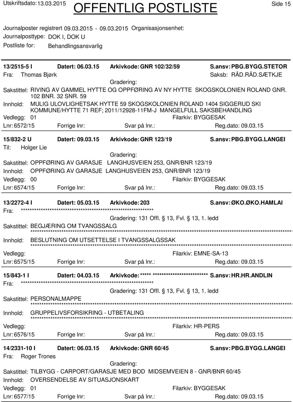 59 Innhold: MULIG ULOVLIGHETSAK HYTTE 59 SKOGSKOLONIEN ROLAND 1404 SIGGERUD SKI KOMMUNE/HYTTE 71 REF; 2011/12928-11FM-J MANGELFULL SAKSBEHANDLING 01 Lnr: 6572/15 Forrige lnr: Svar på lnr.