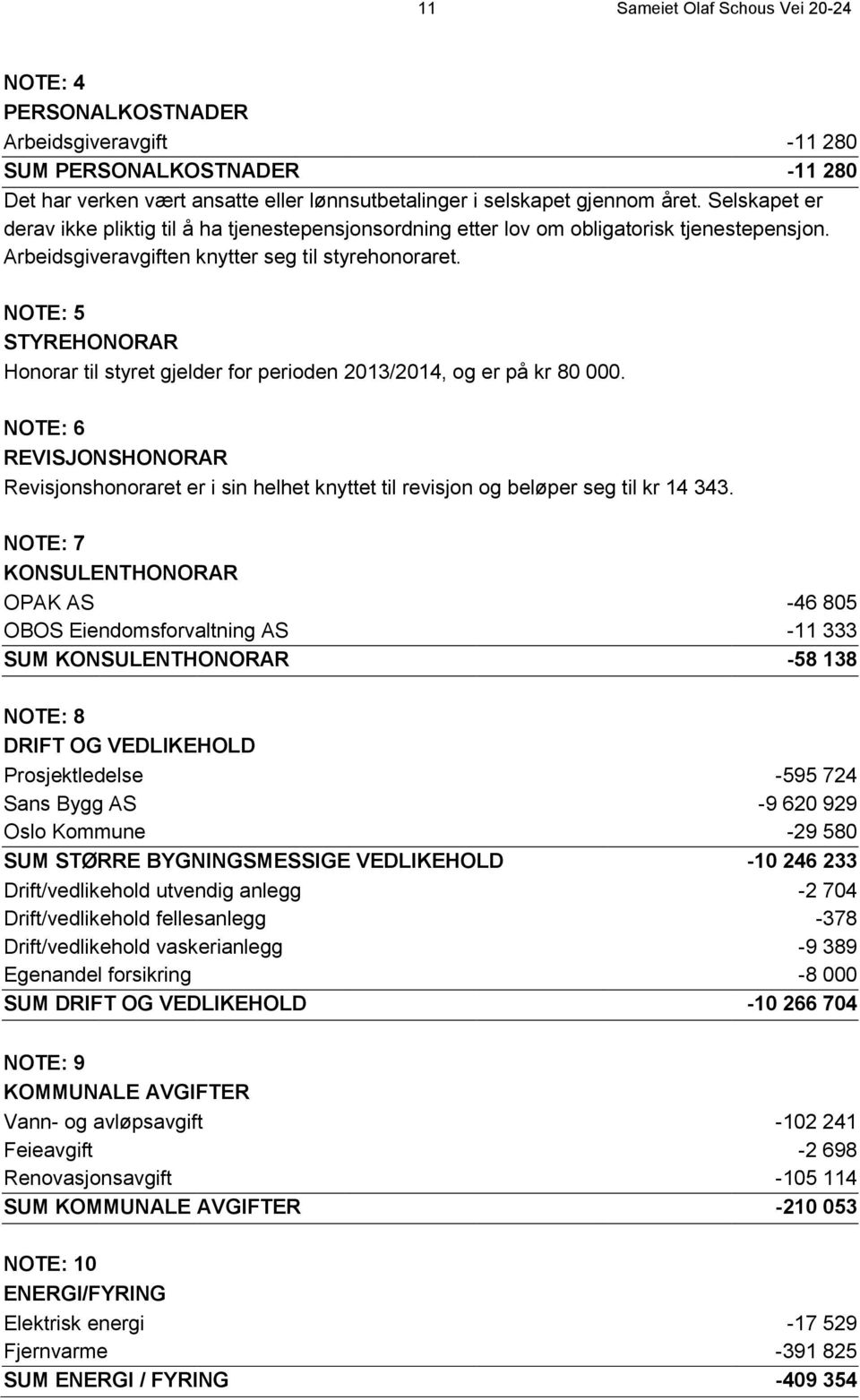 NOTE: 5 STYREHONORAR Honorar til styret gjelder for perioden 2013/2014, og er på kr 80 000.