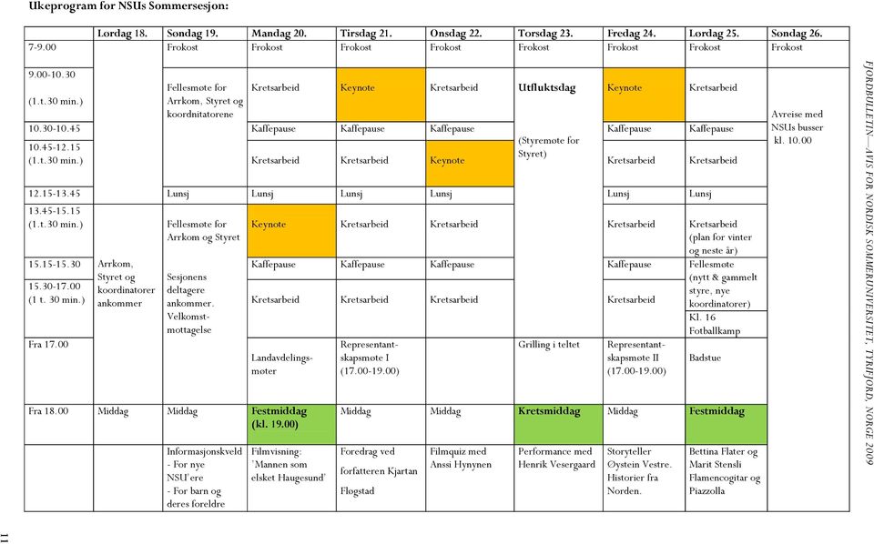 ) Arrkom, Styret og koordnitatorene 10.30-10.45 Kaffepause Kaffepause Kaffepause Kaffepause Kaffepause (Styremøte for 10.45-12.15 Styret) (1.t.30 min.