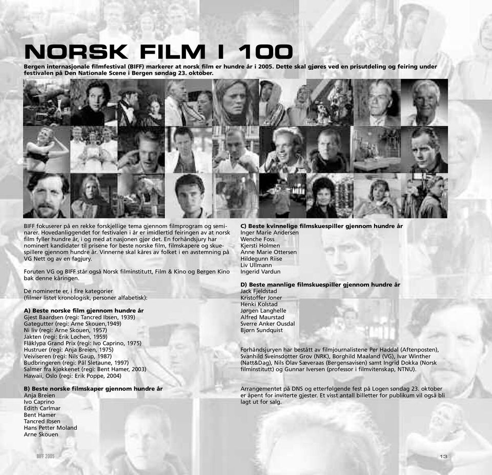 Hovedanliggendet for festivalen i år er imidlertid feiringen av at norsk film fyller hundre år, i og med at nasjonen gjør det.