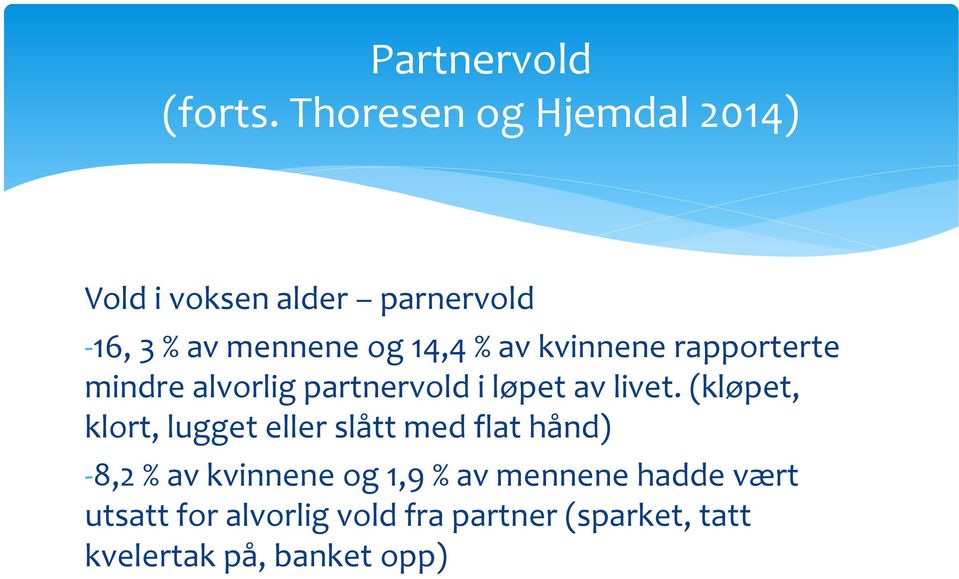 av kvinnene rapporterte mindre alvorlig partnervold i løpet av livet.