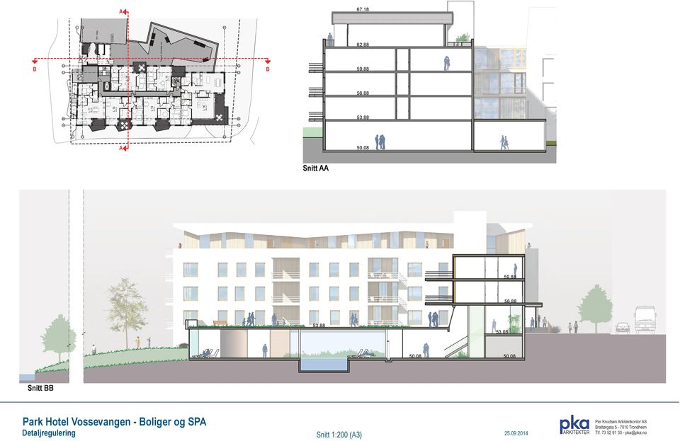 Hotel Vossevangen - Boliger og SPA En mulighetsstudie i tilknytning til pågående reguleringsplanarbeid Snitt 1:200 (A3) Detaljregulering 25.09.