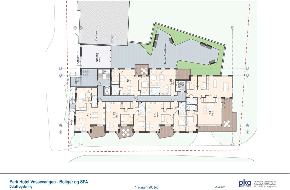 fremtidig spa L 15 57,3 m² L 14 164,3 m² 3 3 A B C D Park Vossevangen Hotel Vossevangen Boliger og - Boliger SPA og SPA En