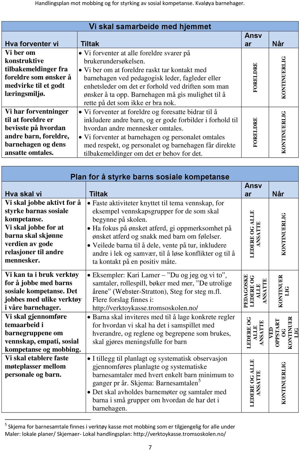 Vi skal samarbeide med hjemmet Tiltak Vi forventer at alle foreldre svarer på brukerundersøkelsen.