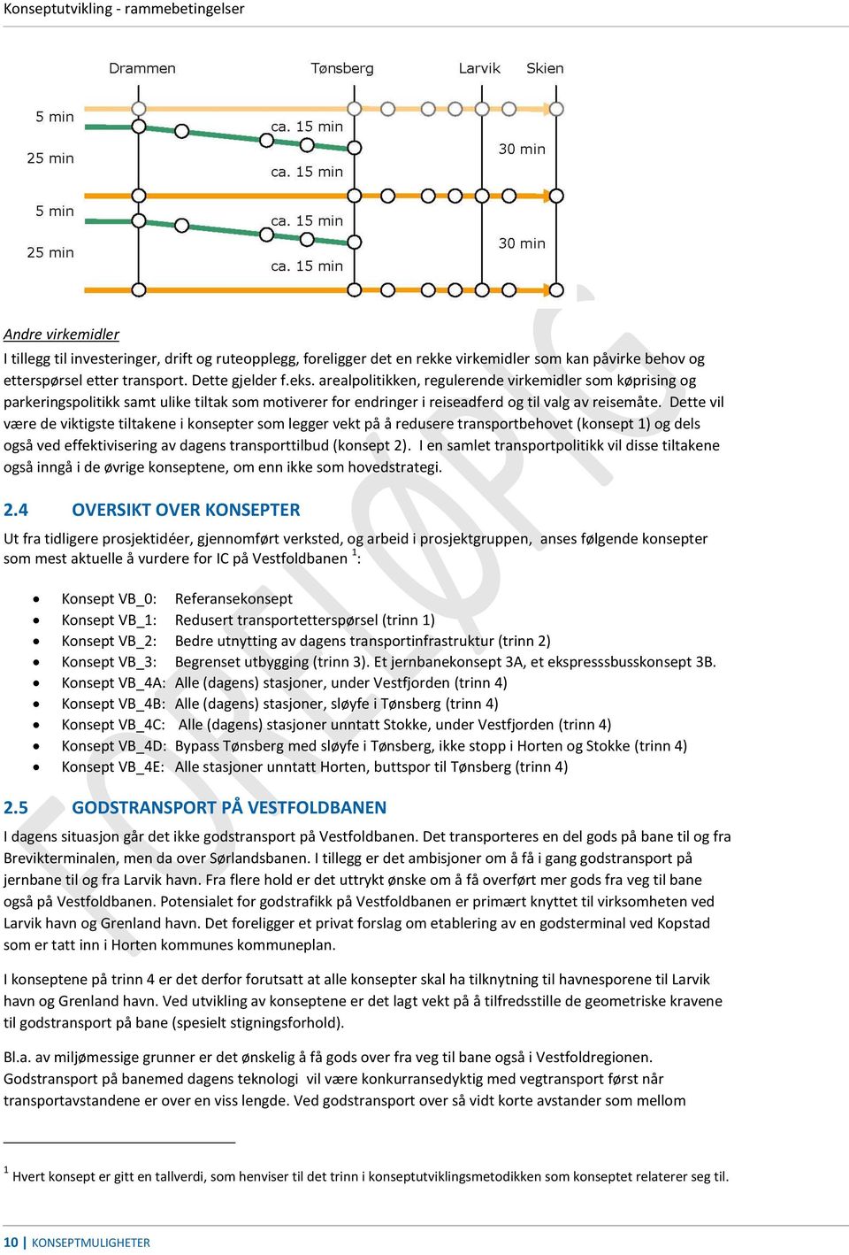 Dette vil være de viktigste tiltakene i konsepter som legger vekt på å redusere transportbehovet (konsept 1) og dels også ved effektivisering av dagens transporttilbud (konsept 2).