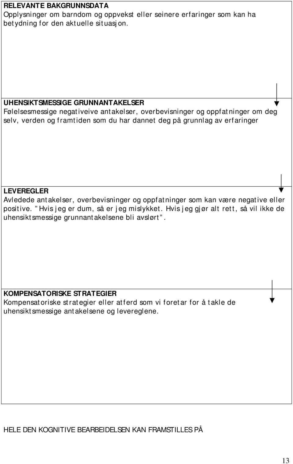 LEVEREGLER Avledede antakelser, overbevisninger og oppfatninger som kan være negative eller positive. Hvis jeg er dum, så er jeg mislykket.