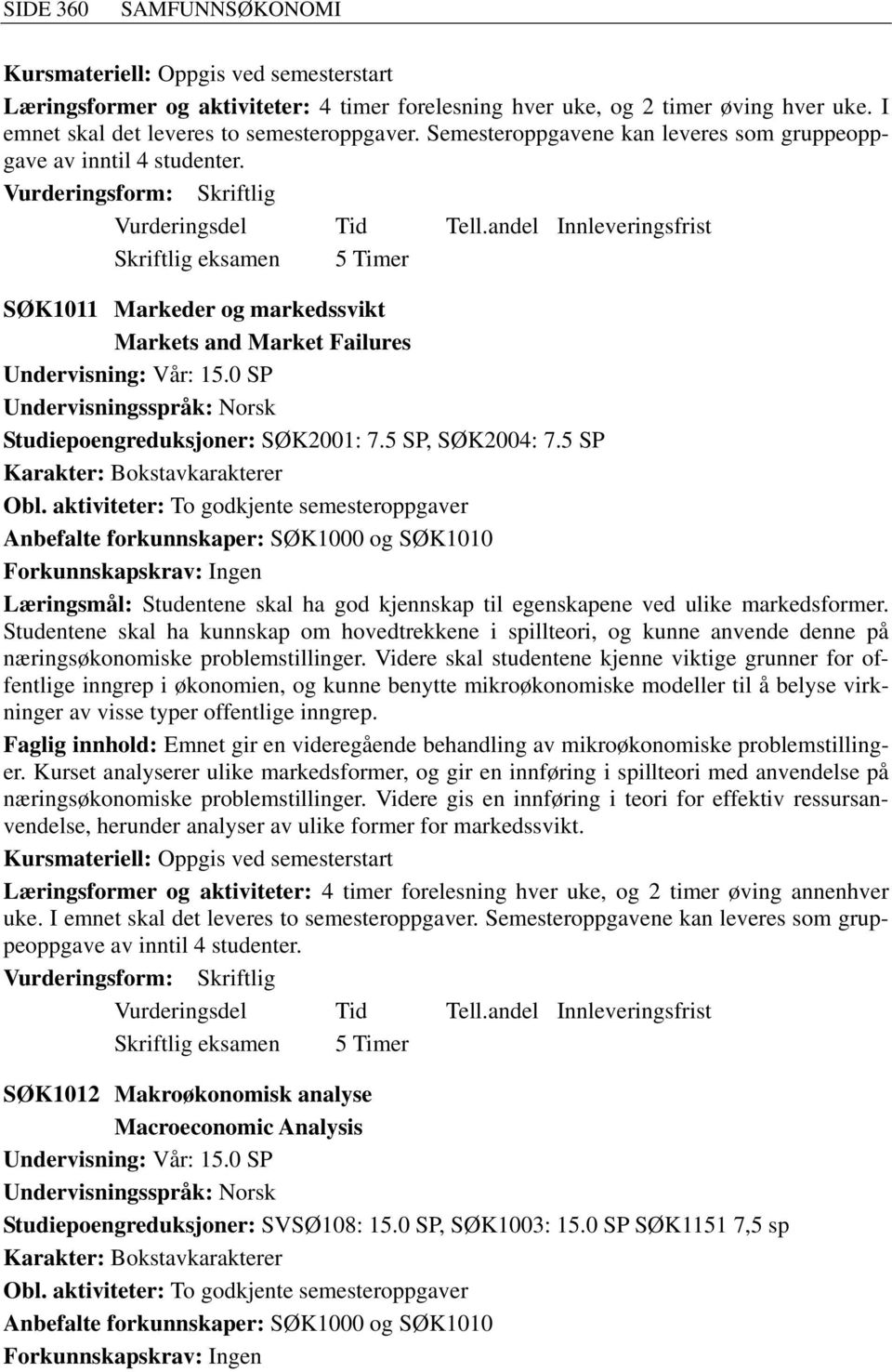 0 SP Undervisningsspråk: Norsk Studiepoengreduksjoner: SØK2001: 7.5 SP, SØK2004: 7.5 SP Obl.
