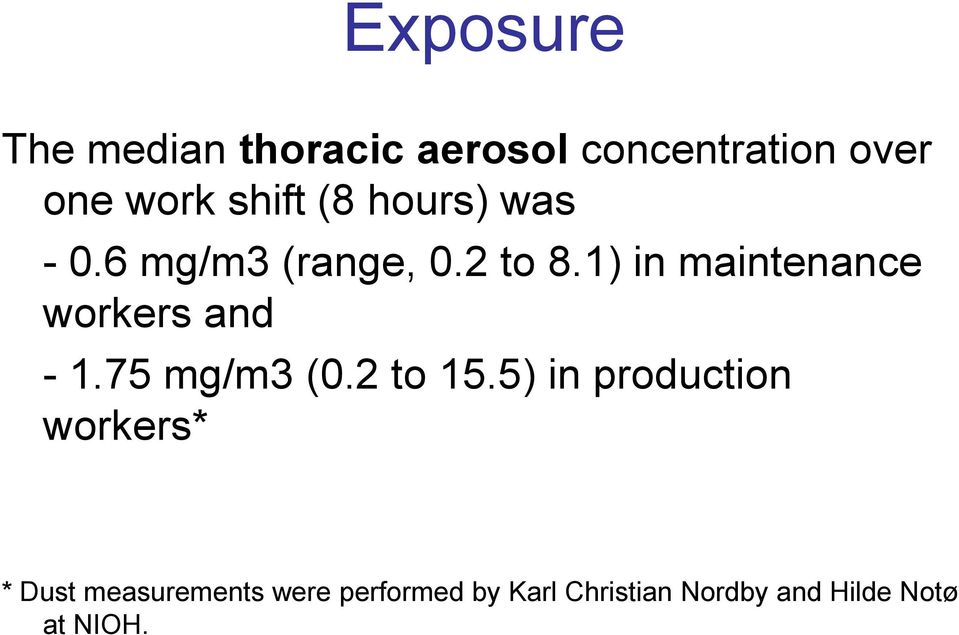 1) in maintenance workers and - 1.75 mg/m3 (0.2 to 15.