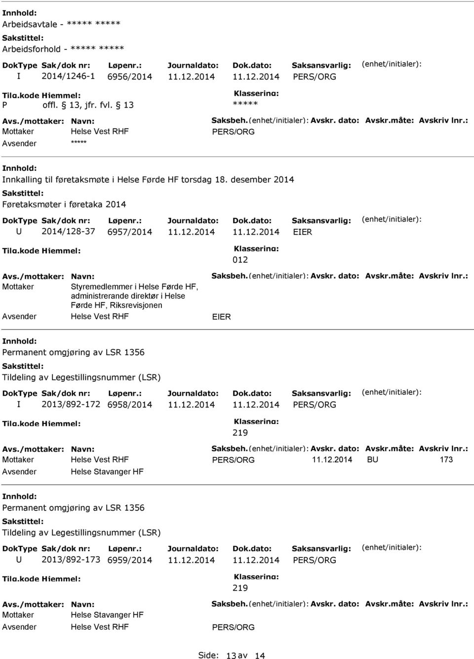 desember 2014 Føretaksmøter i føretaka 2014 2014/128-37 6957/2014 EER 012 Styremedlemmer i Helse Førde HF, administrerande direktør i Helse Førde HF,