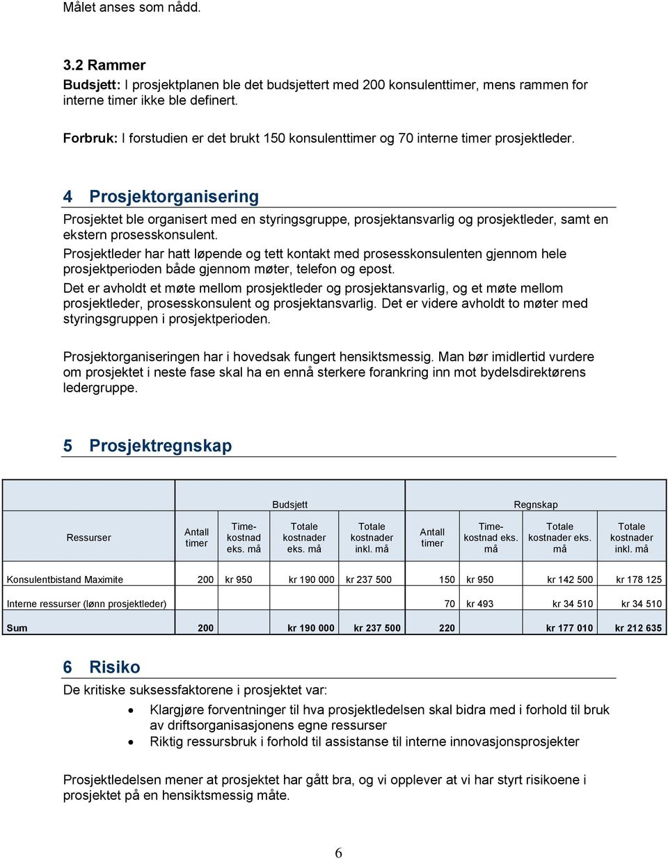 4 Prosjektorganisering Prosjektet ble organisert med en styringsgruppe, prosjektansvarlig og prosjektleder, samt en ekstern prosesskonsulent.