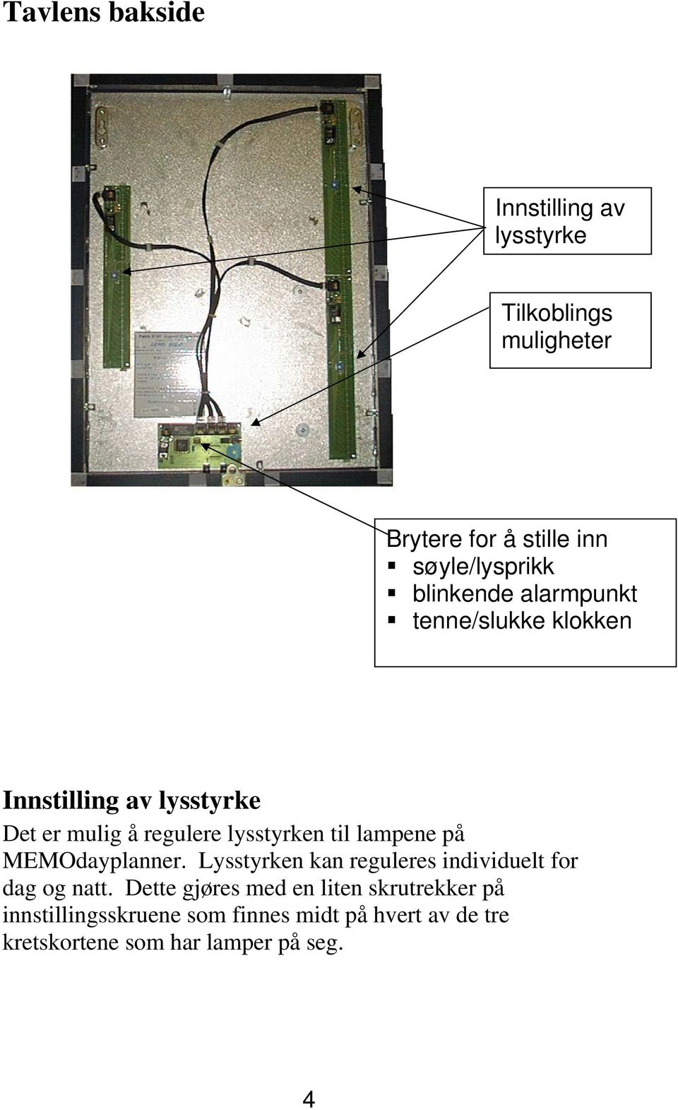 lampene på MEMOdayplanner. Lysstyrken kan reguleres individuelt for dag og natt.