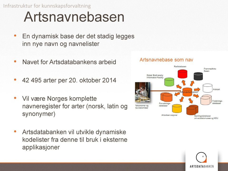 oktober 2014 Vil være Norges komplette navneregister for arter (norsk, latin og