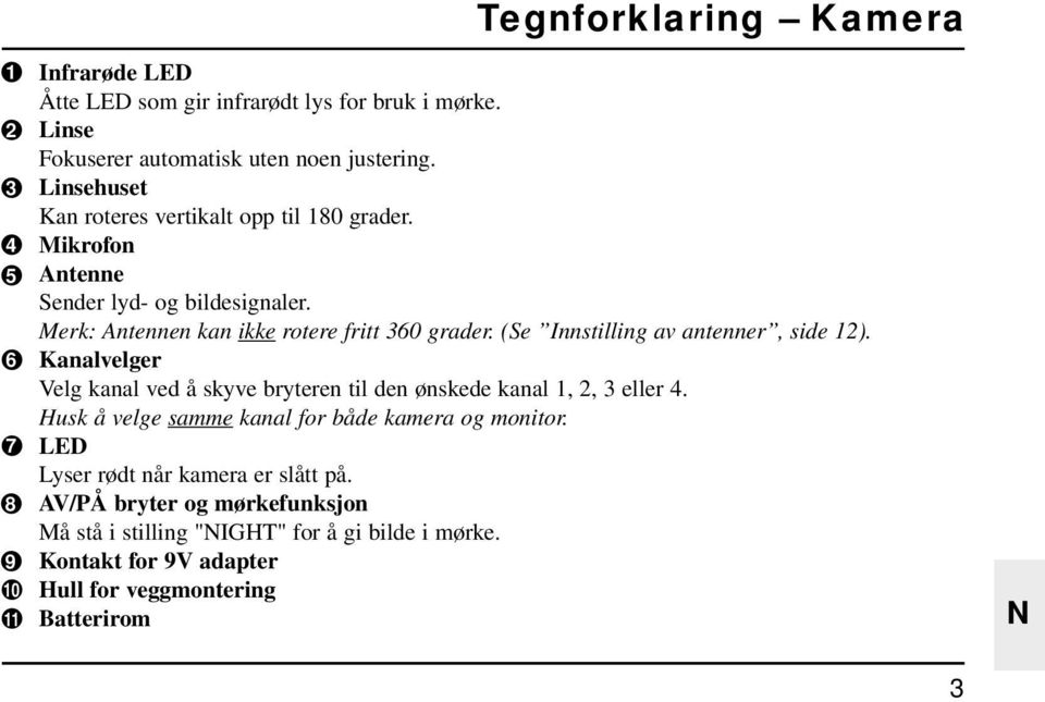 (Se Innstilling av antenner, side 12). Kanalvelger Velg kanal ved å skyve bryteren til den ønskede kanal 1, 2, 3 eller 4.