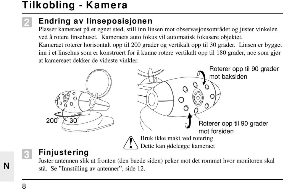 Linsen er bygget inn i et linsehus som er konstruert for å kunne rotere vertikalt opp til 180 grader, noe som gjør at kamereaet dekker de videste vinkler.