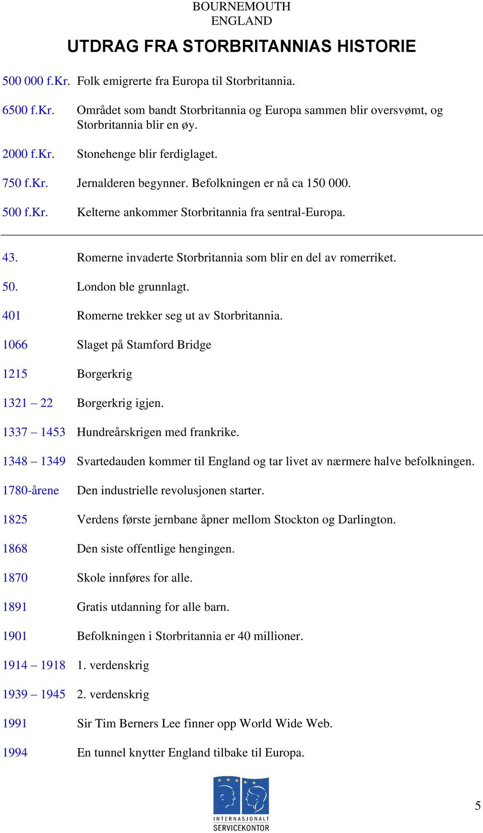 Romerne invaderte Storbritannia som blir en del av romerriket. 50. London ble grunnlagt. 401 Romerne trekker seg ut av Storbritannia.