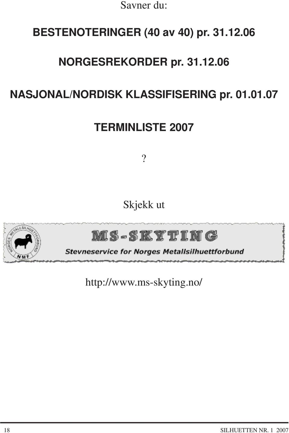 06 NASJONAL/NORDISK KLASSIFISERING pr. 01.