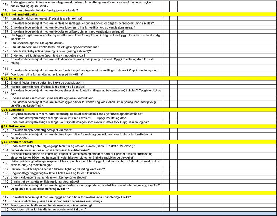 116 Er skolens ledelse kjent med om det foreligger en rutine for vedlikehold av ventilasjonsanlegg? 117 Er skolens ledelse kjent med om det ofte er driftsproblemer med ventilasjonsanlegget?