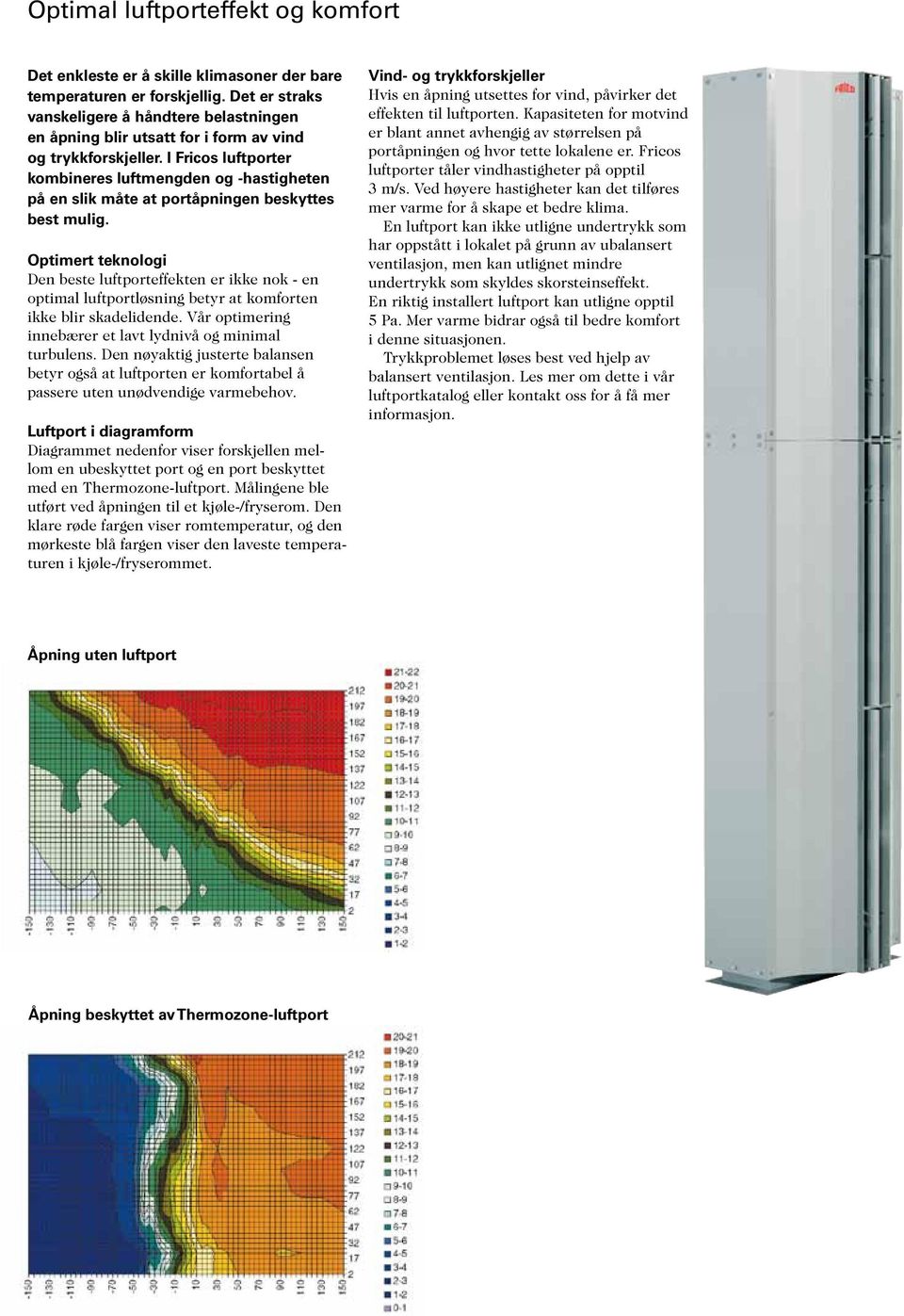 I Fricos luftporter kombineres luftmengden og -hastigheten på en slik måte at portåpningen beskyttes best mulig.