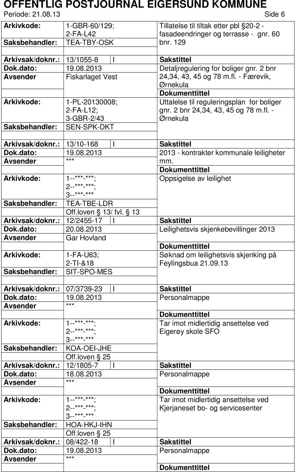 - Færevik, Ørnekula 1-PL-20130008; 2-FA-L12; 3-GBR-2/43 Uttalelse til reguleringsplan for boliger gnr. 2 bnr 24,34, 43, 45 og 78 m.fl. - Ørnekula SEN-SPK-DKT Arkivsak/doknr.