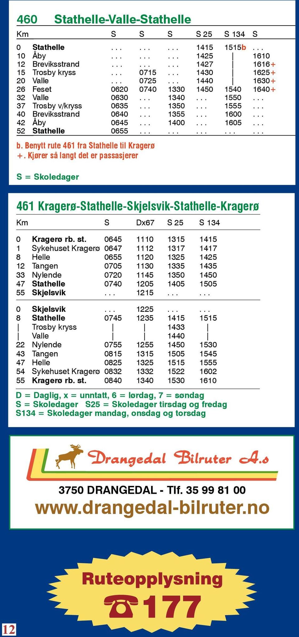 .. 1605... 52 Stathelle 0655............... b. Benytt rute 461 fra Stathelle til Kragerø +.
