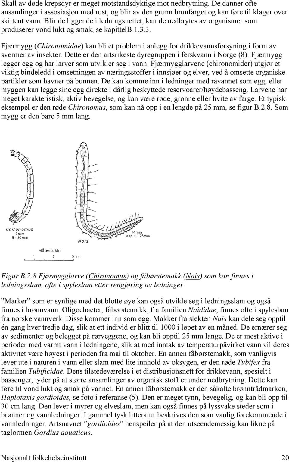 3. Fjærmygg (Chironomidae) kan bli et problem i anlegg for drikkevannsforsyning i form av svermer av insekter. Dette er den artsrikeste dyregruppen i ferskvann i Norge (8).