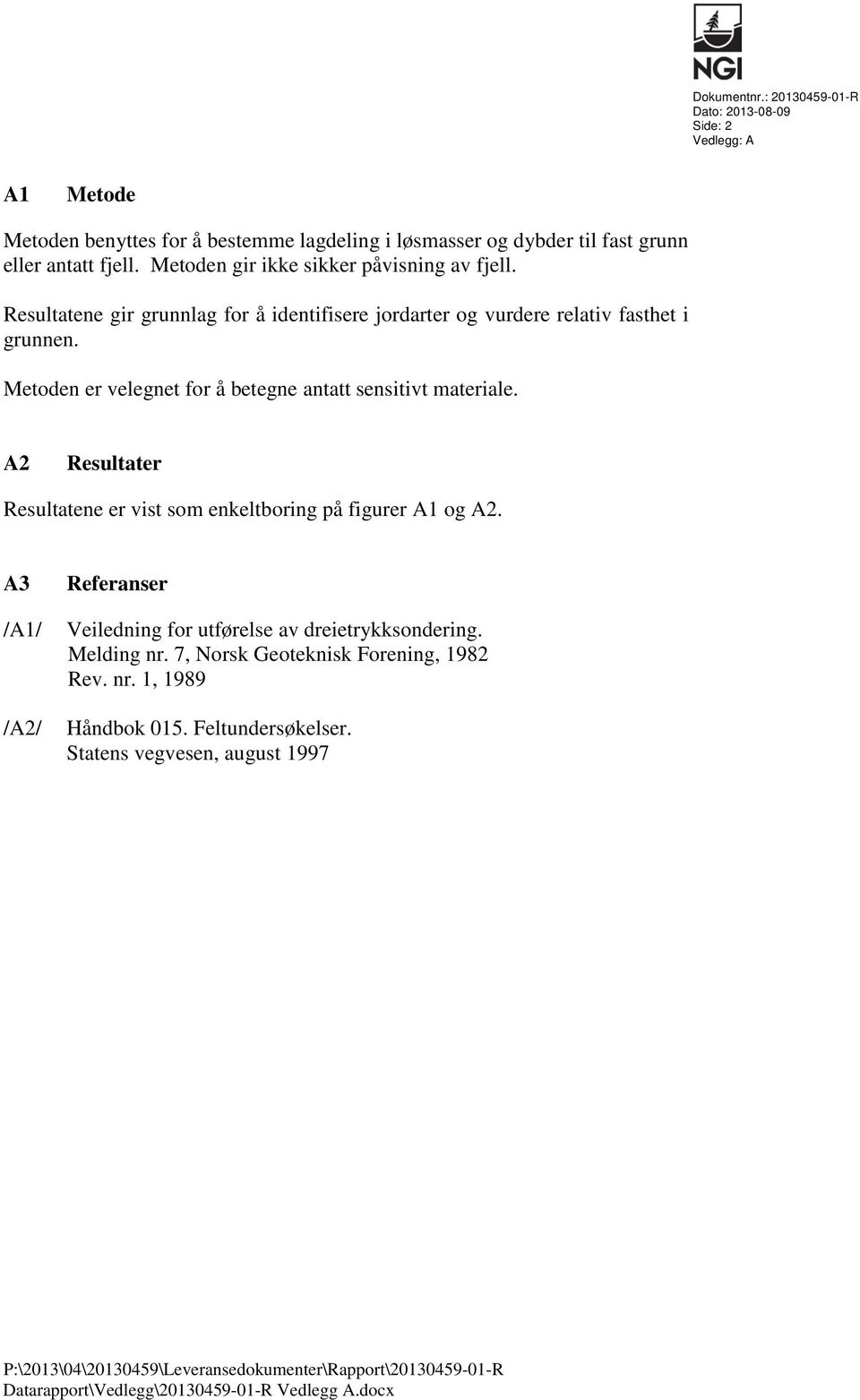 Metoden er velegnet for å betegne antatt sensitivt materiale. A2 Resultater Resultatene er vist som enkeltboring på figurer A1 og A2.