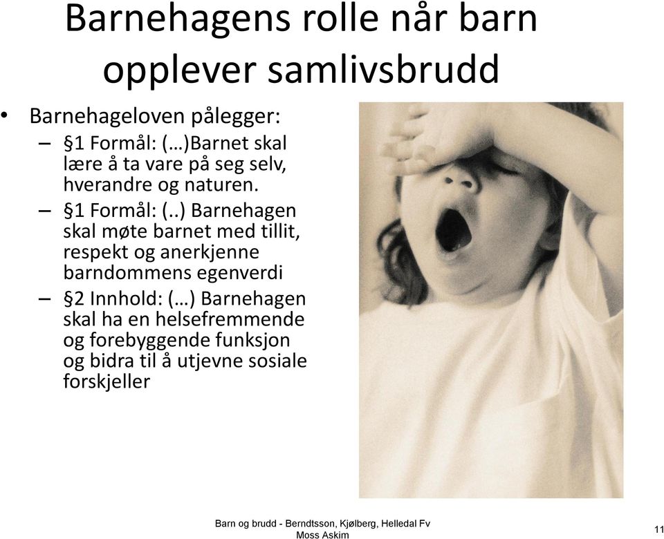 .) Barnehagen skal møte barnet med tillit, respekt og anerkjenne barndommens egenverdi 2 Innhold: