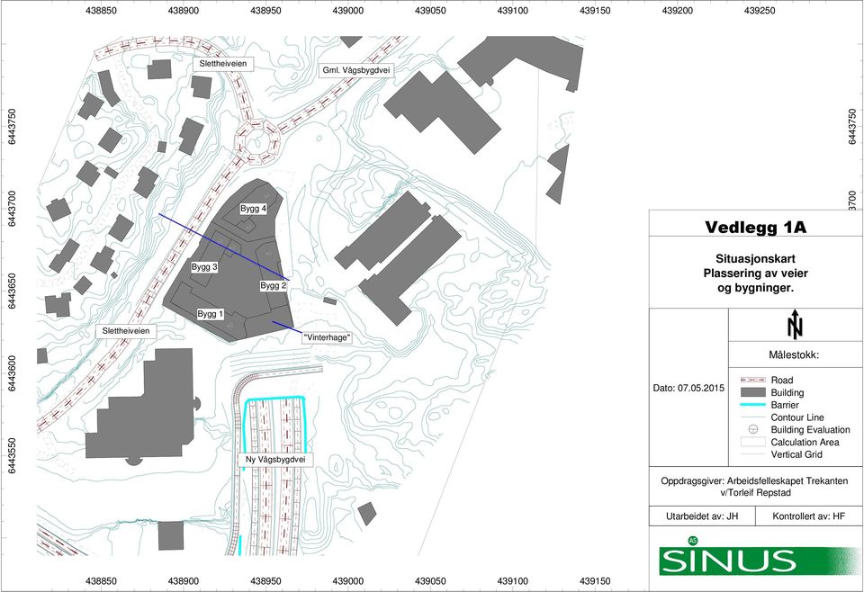 Situasjonskart Plassering av veier og bygninger. Dato: 07.05.