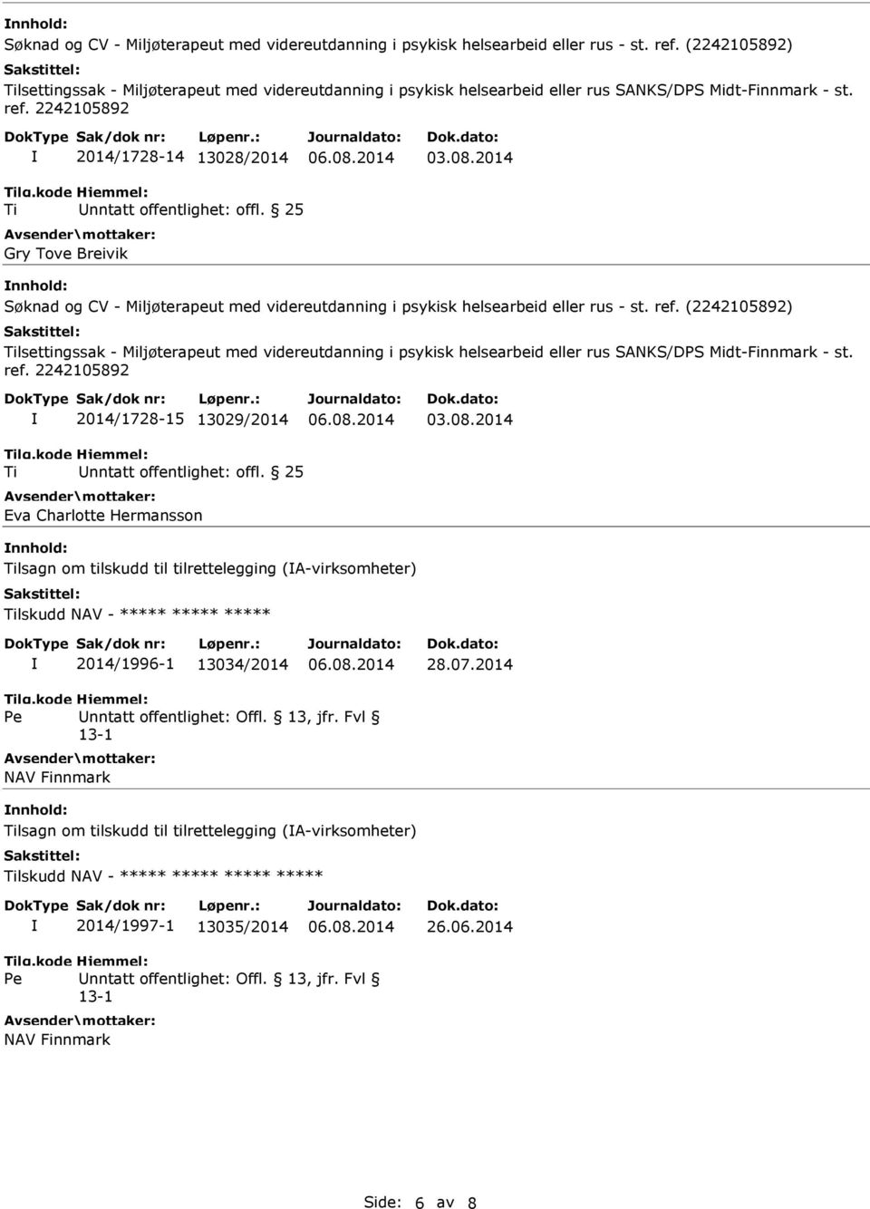 2014 nnhold: lsagn om tilskudd til tilrettelegging (A-virksomheter) lskudd NAV - ***** ***** ***** 2014/1996-1 13034/2014 28.07.2014 Pe Unntatt offentlighet: Offl. 13, jfr.