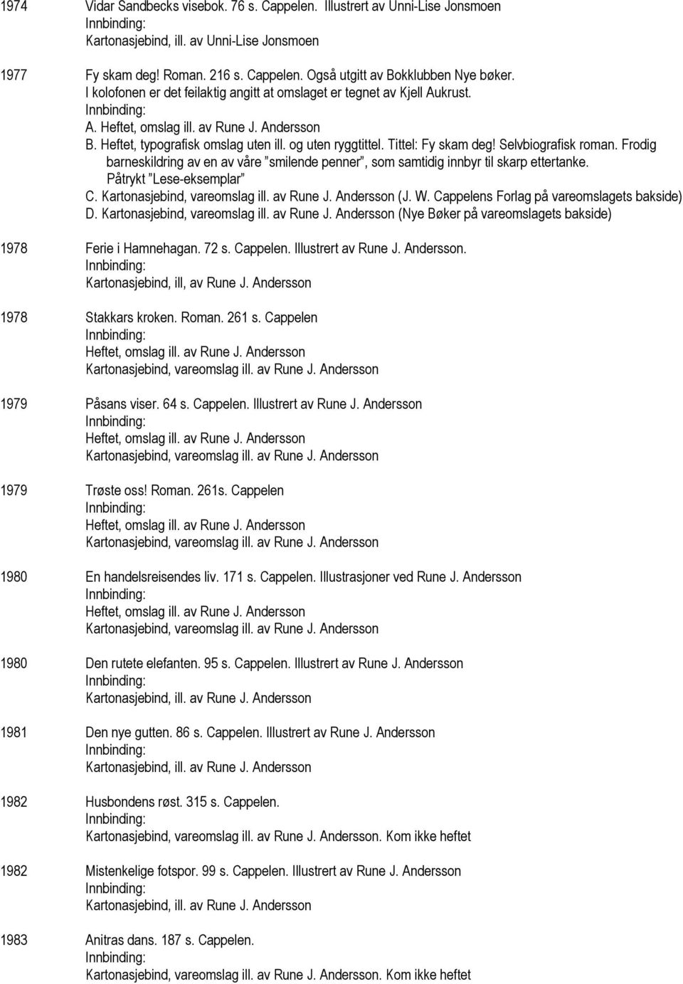 Frodig barneskildring av en av våre smilende penner, som samtidig innbyr til skarp ettertanke. Påtrykt Lese-eksemplar C. (J. W. Cappelens Forlag på vareomslagets bakside) D.