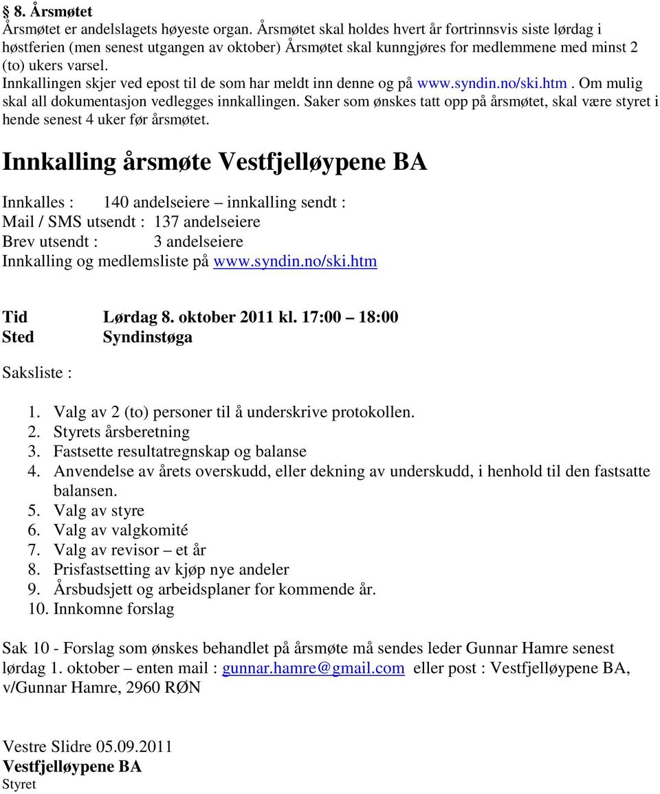 Innkalling årsmøte Vestfjelløypene BA - PDF Free Download