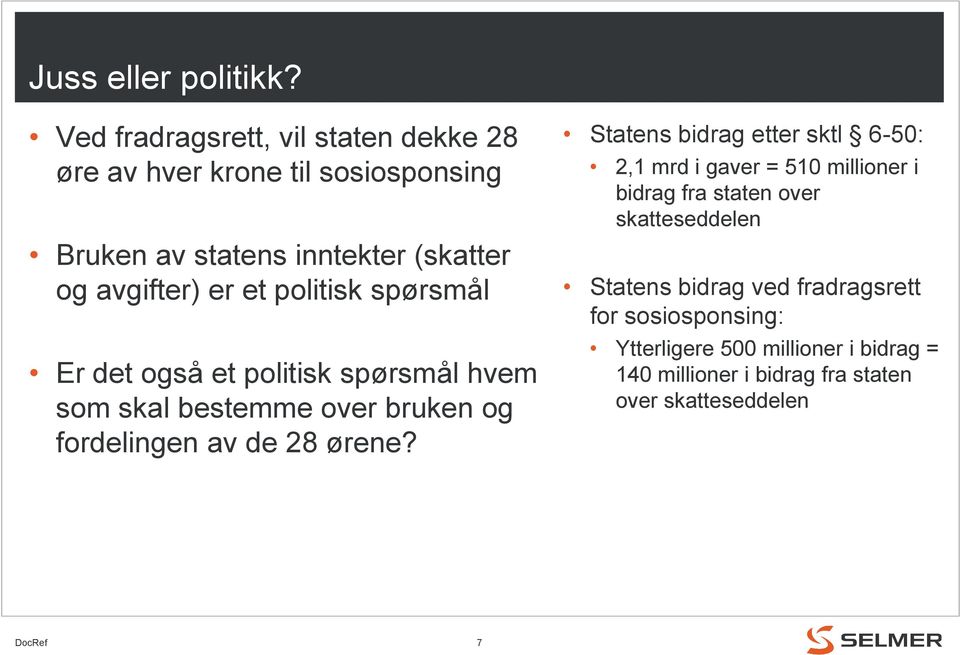 politisk spørsmål Er det også et politisk spørsmål hvem som skal bestemme over bruken og fordelingen av de 28 ørene?