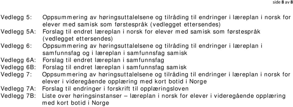 samfunnsfag samisk Vedlegg 6A: Forslag til endret læreplan i samfunnsfag Vedlegg 6B: Forslag til endret læreplan i samfunnsfag samisk Vedlegg 7: Oppsummering av høringsuttalelsene og tilråding til