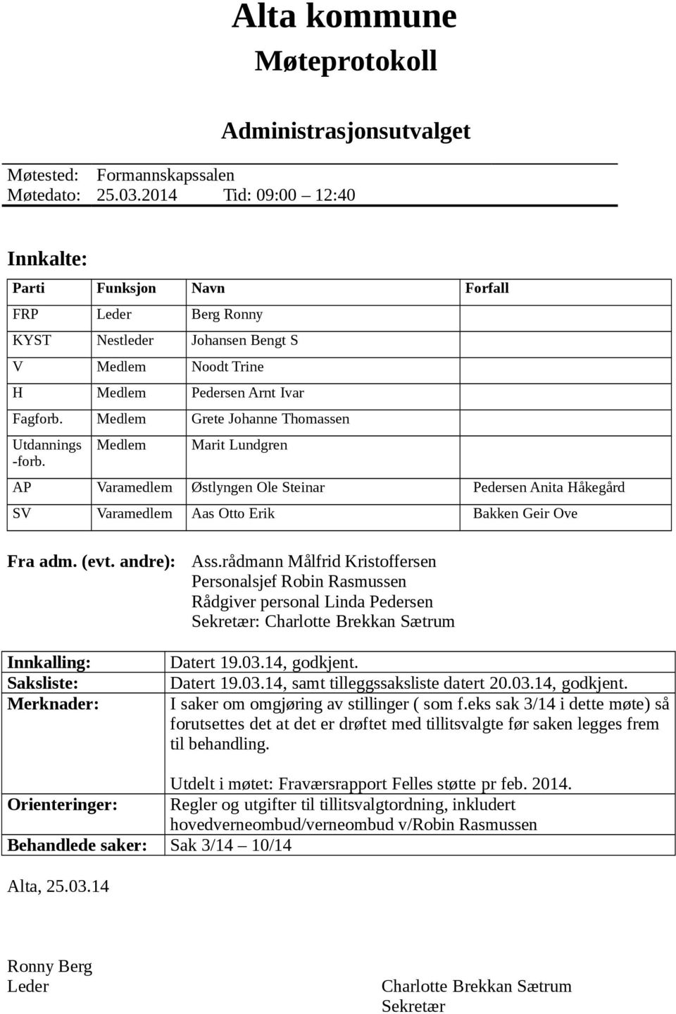 Medlem Grete Johanne Thomassen Utdannings -forb. Medlem Marit Lundgren AP Varamedlem Østlyngen Ole Steinar Pedersen Anita Håkegård SV Varamedlem Aas Otto Erik Bakken Geir Ove Fra adm. (evt.