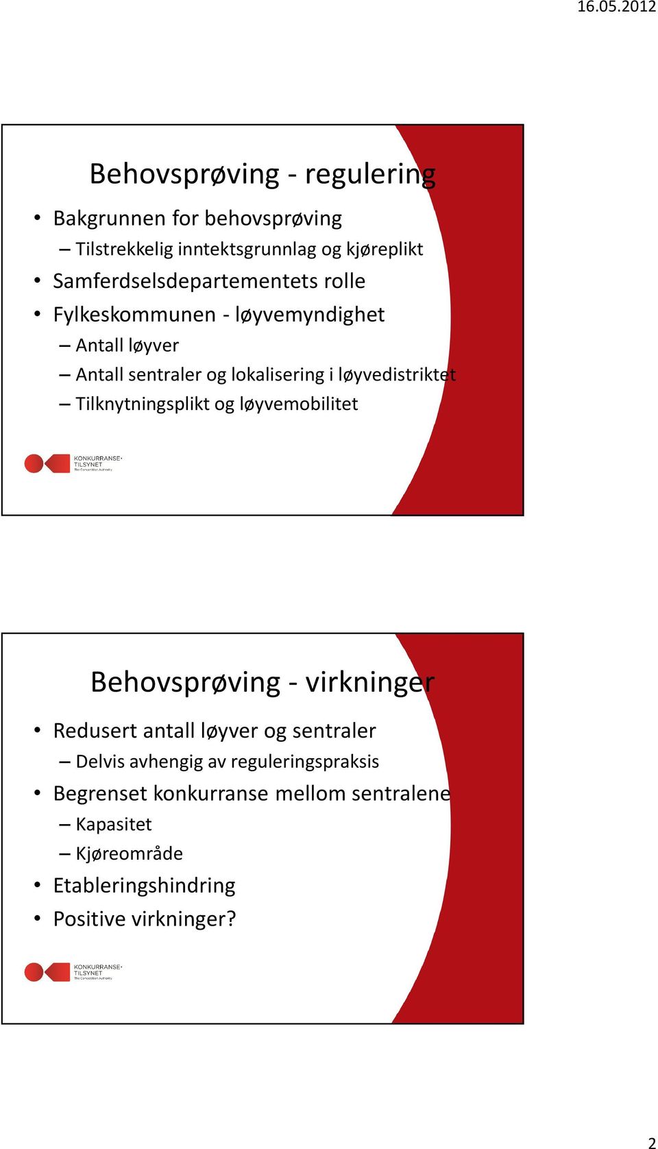 løyvedistriktet Tilknytningsplikt og løyvemobilitet Behovsprøving - virkninger Redusert antall løyver og sentraler