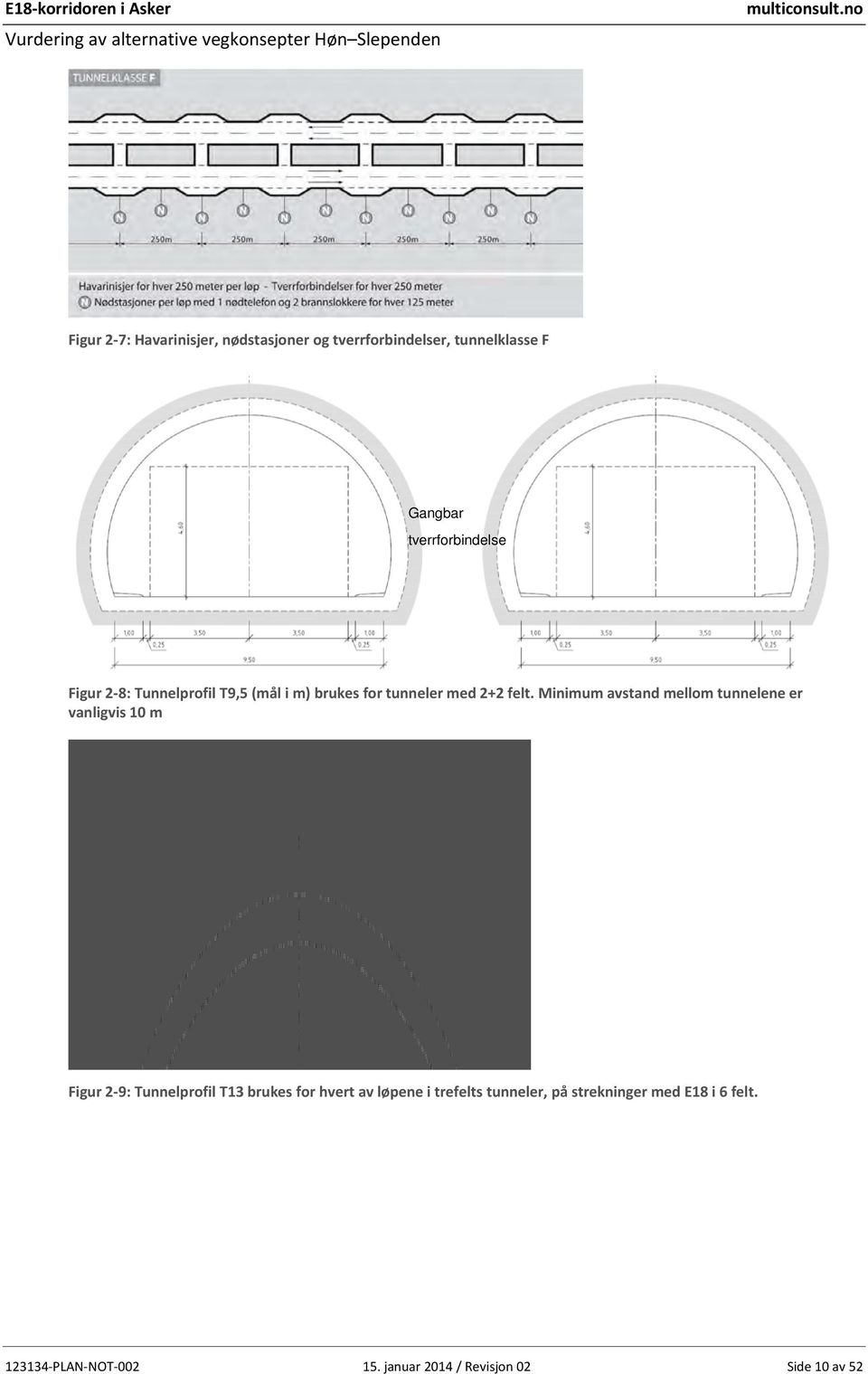 Minimum avstand mellom tunnelene er vanligvis 10 m Figur 2 9: Tunnelprofil T13 brukes for hvert av