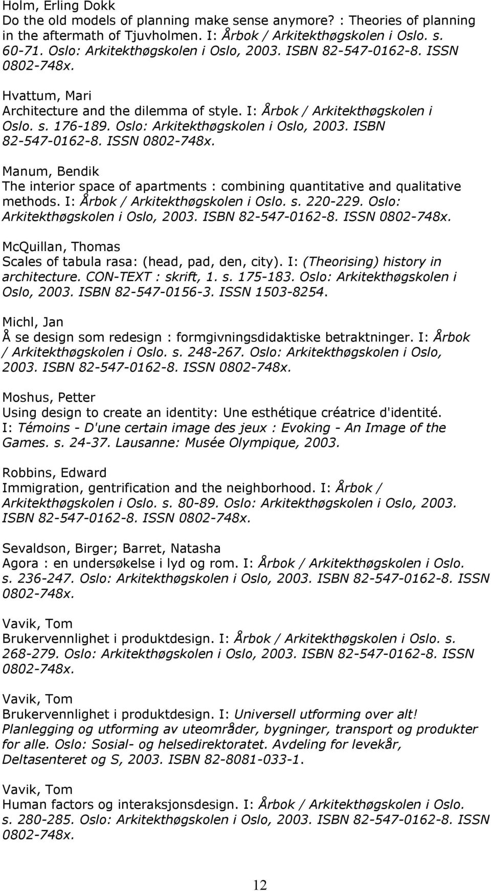 ISSN 0802-748x. Manum, Bendik The interior space of apartments : combining quantitative and qualitative methods. I: Årbok / Arkitekthøgskolen i Oslo. s. 220-229. Oslo: Arkitekthøgskolen i Oslo, 2003.