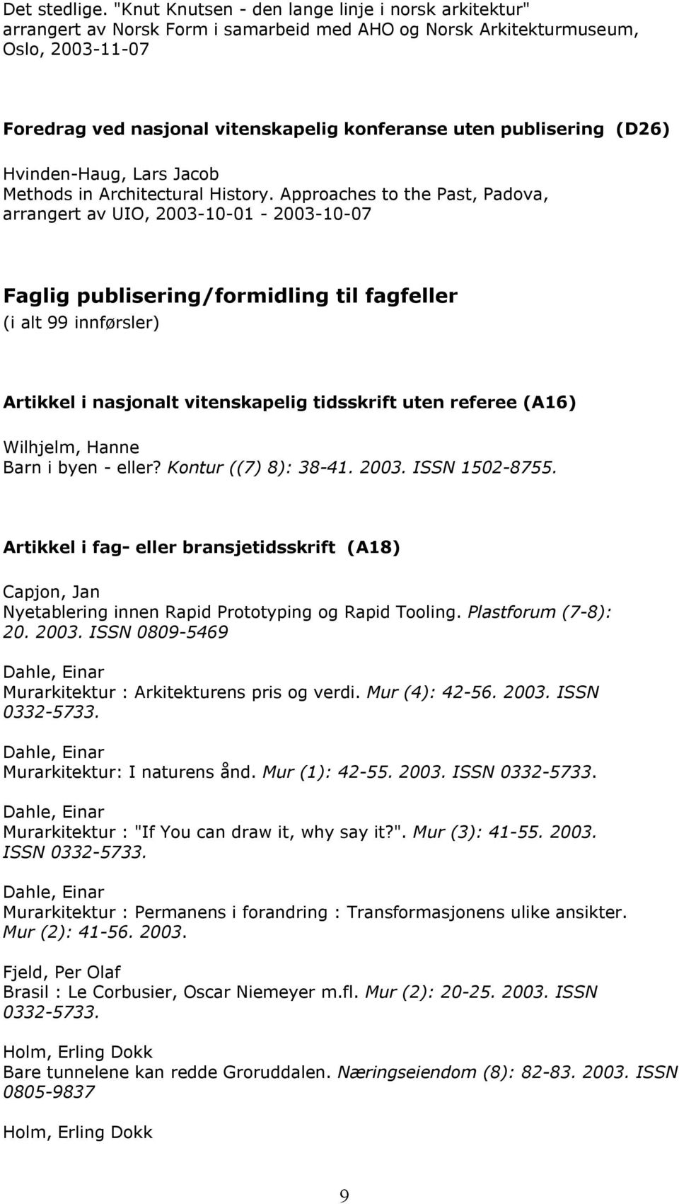 publisering (D26) Hvinden-Haug, Lars Jacob Methods in Architectural History.