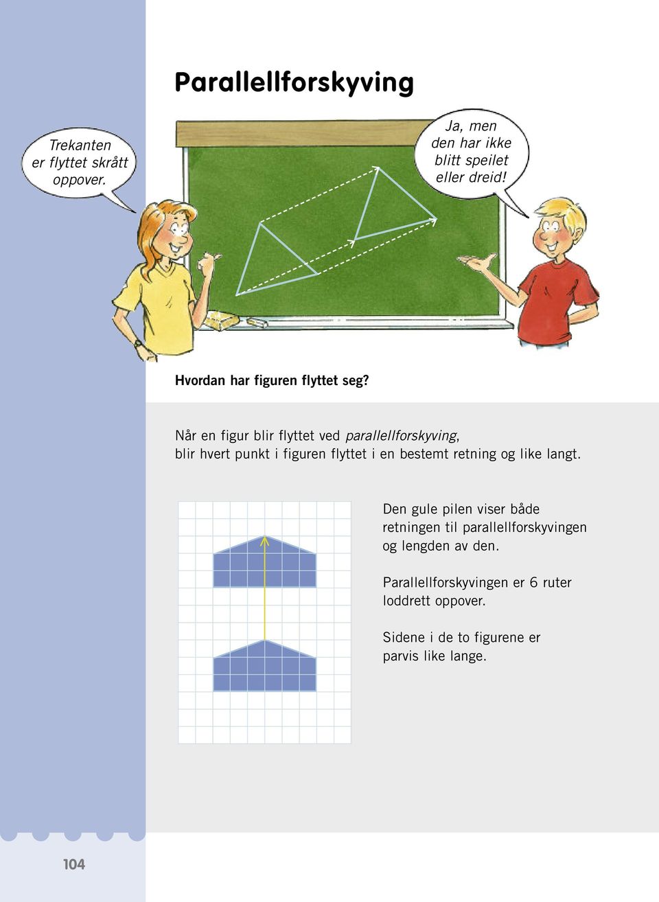 Når en figur blir flyttet ved parallellforskyving, blir hvert punkt i figuren flyttet i en bestemt retning og