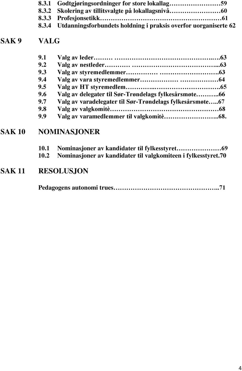 6 Valg av delegater til Sør-Trøndelags fylkesårsmøte..66 9.7 Valg av varadelegater til Sør-Trøndelags fylkesårsmøte..67 9.8 Valg av valgkomitè 68 9.