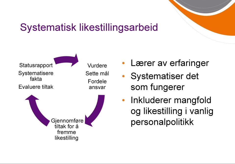 Vurdere Sette mål Fordele ansvar Lærer av erfaringer Systematiser