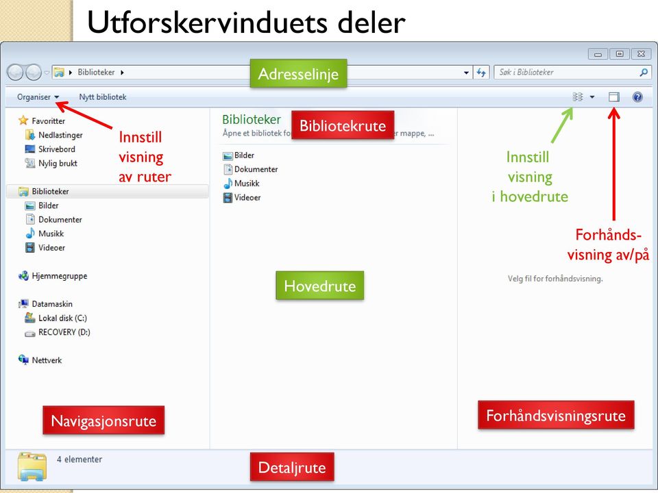 Innstill visning i hovedrute Forhåndsvisning