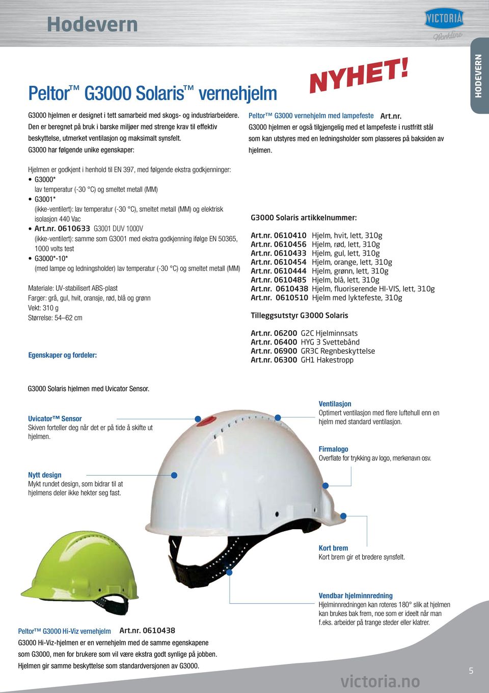 G3000 har følgende unike egenskaper: G3000 hjelmen er også tilgjengelig med et lampefeste i rustfritt stål som kan utstyres med en ledningsholder som plasseres på baksiden av hjelmen.