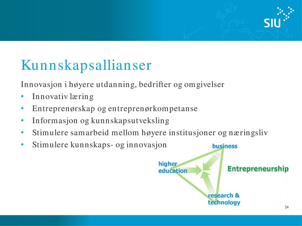 entreprenørkompetanse Informasjon og kunnskapsutveksling Stimulere