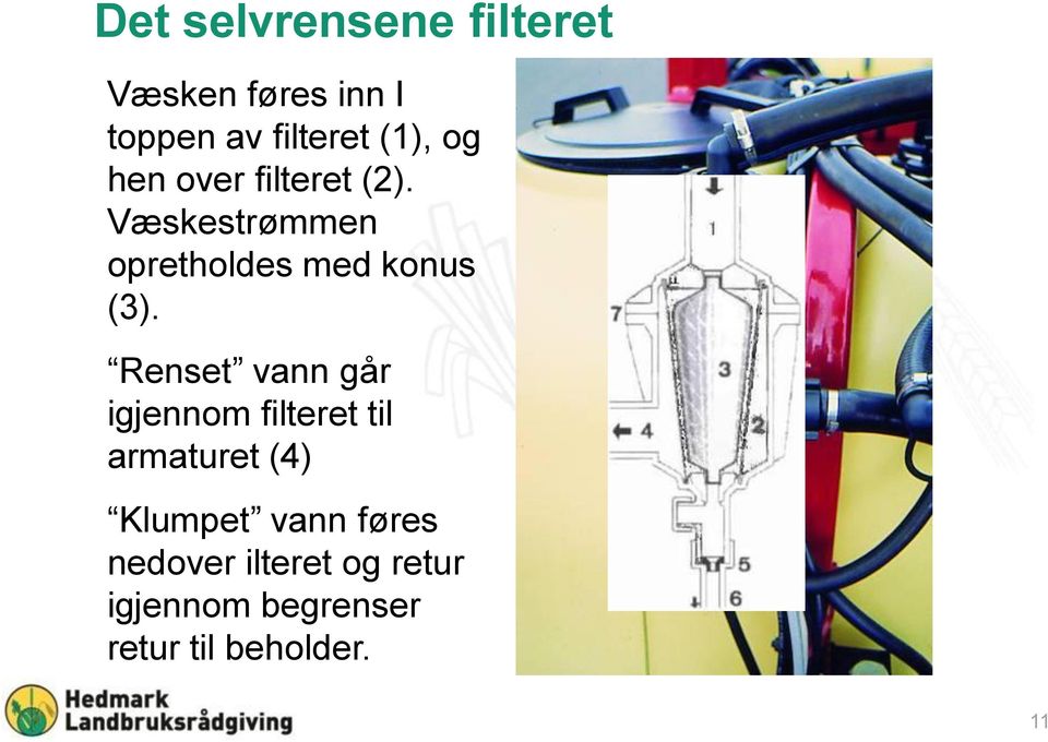 Væskestrømmen opretholdes med konus (3).