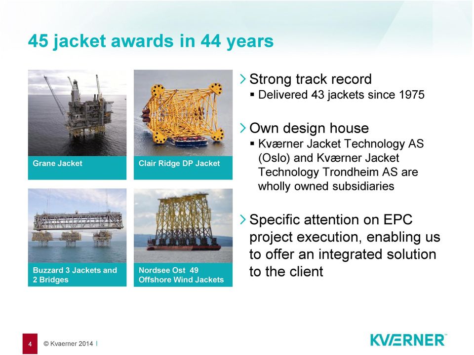 Kværner Jacket Technology AS (Oslo) and Kværner Jacket Technology Trondheim AS are wholly owned